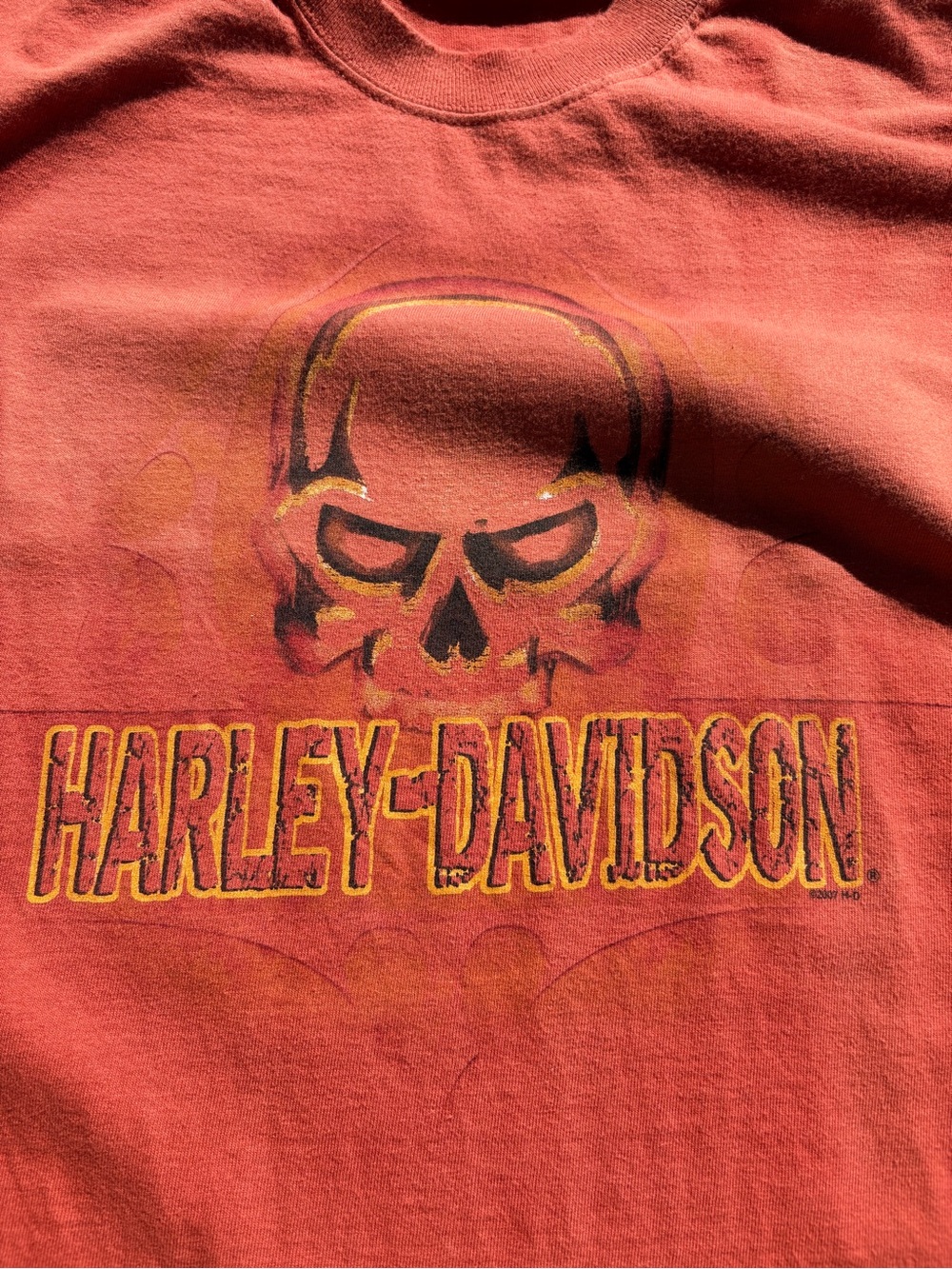 Vintage Harley Davidson Tee Orange Skull Tee Florida Closed Dealer Faded 2XL